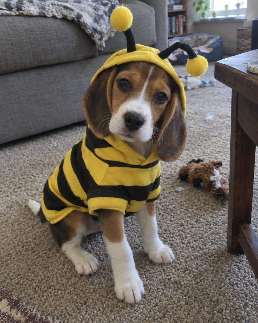 Customer photo: dog in the Buzzy Bee Hoodie