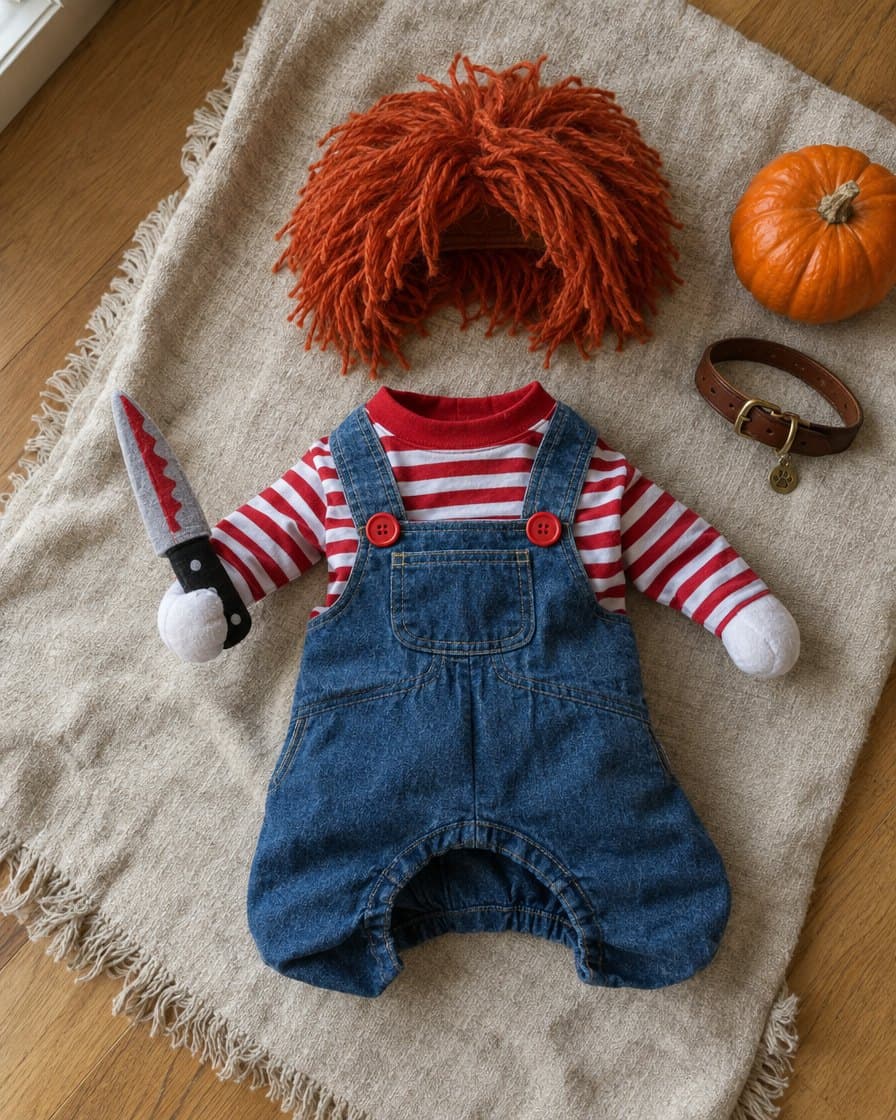 The Creepy Doll Costume laid flat