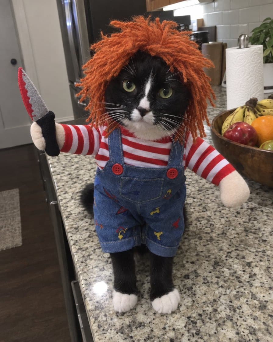 Customer photo: cat in the Creepy Doll Costume
