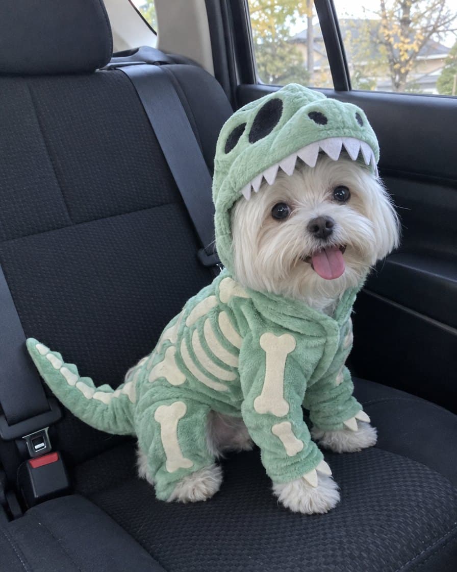 Customer photo: dog in the Glow T-Rex Skeleton